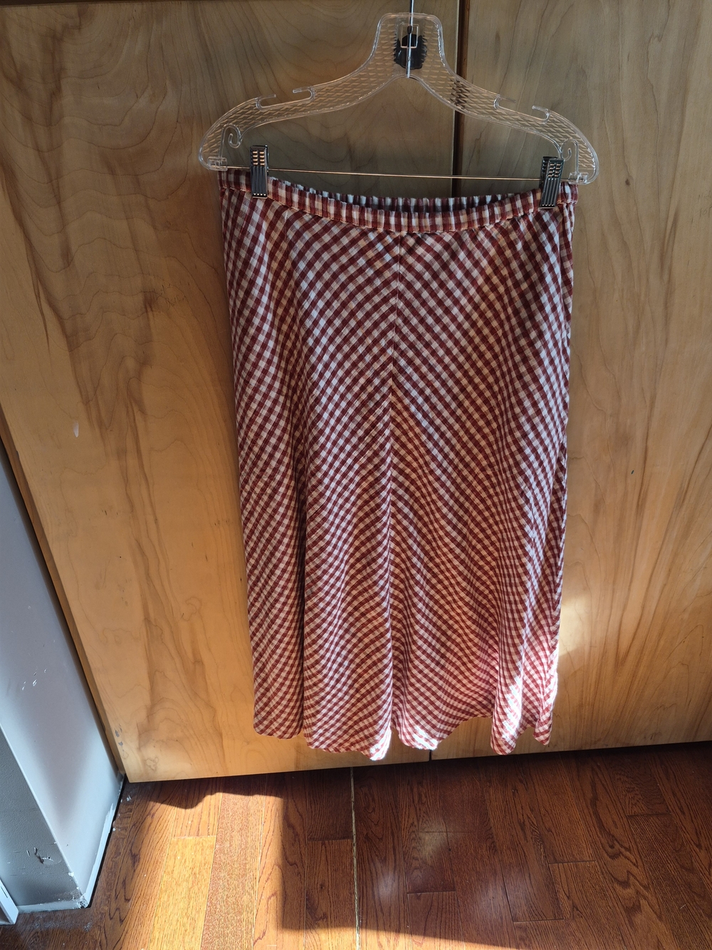 American Eagle Outfitters Red Gingham A-Line Midi Skirt